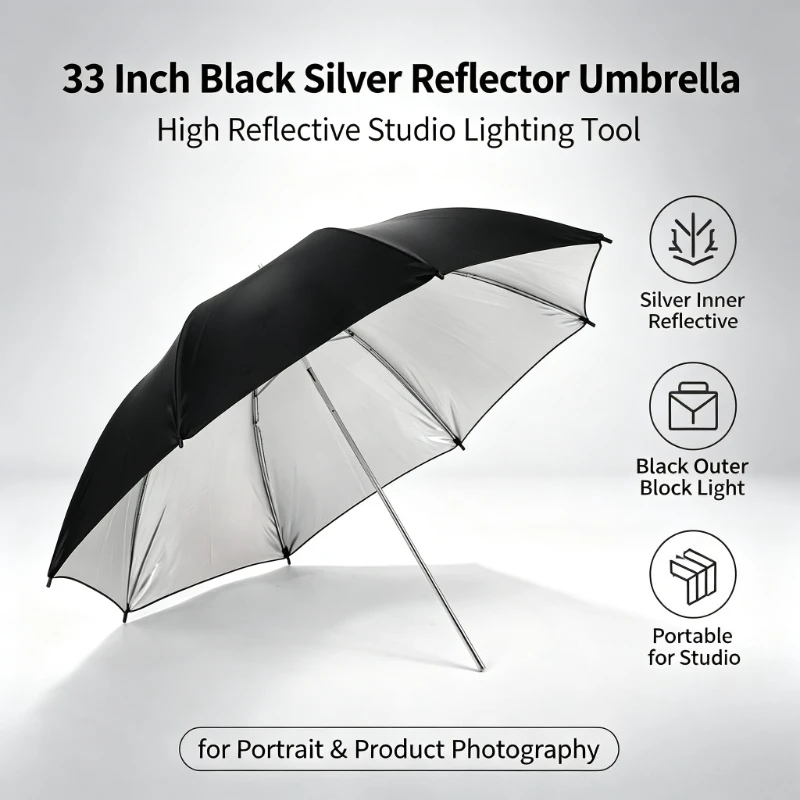 Photography Umbrella Light - Guarda-chuva Refletor Preto Durável de 33